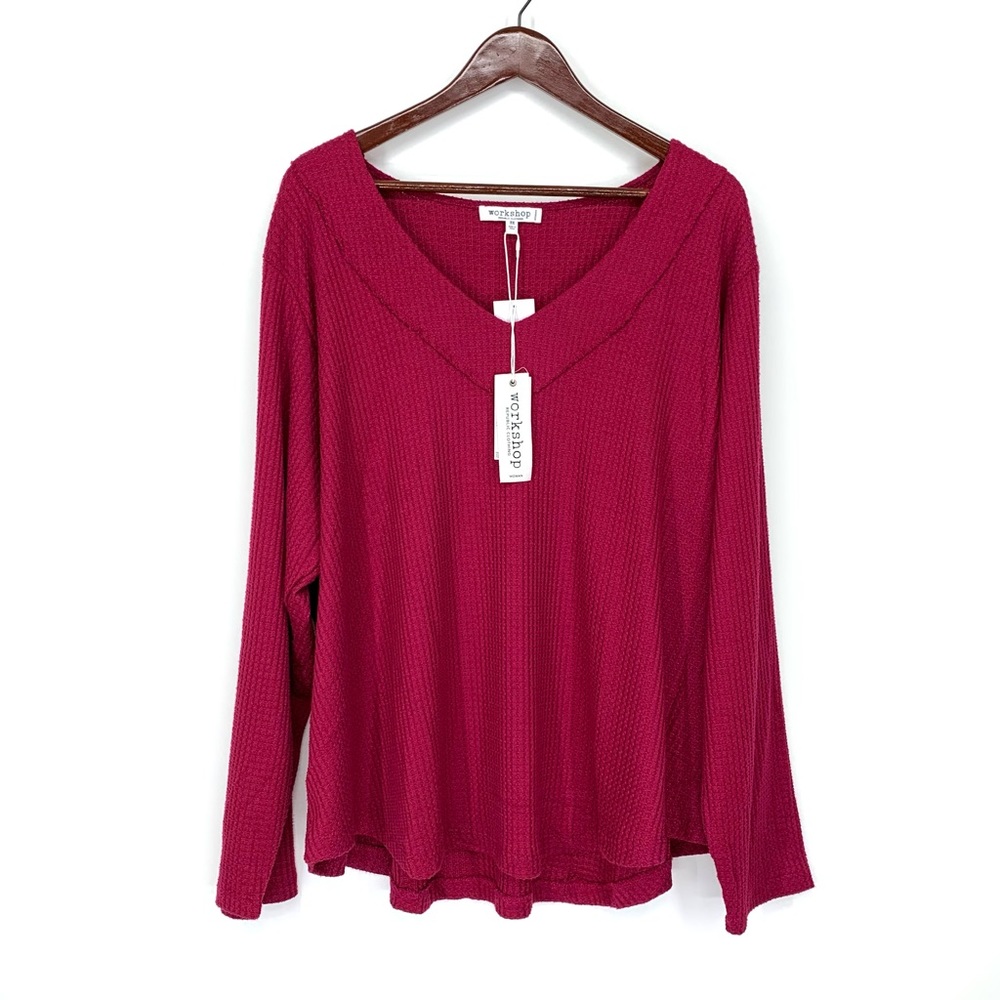 Workshop Republic Clothing Red Magenta Waffle Knit Sweater Soft Cozy & Stretchy
